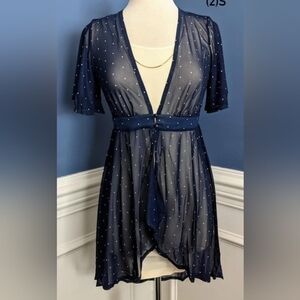 Navy Sheer Polka Dot Dress